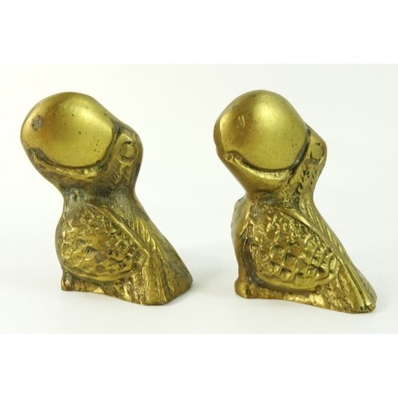 Pair of Small Toucans Birds Vintage Solid Brass Figurines Paperweights MCM - Picture 2 of 8